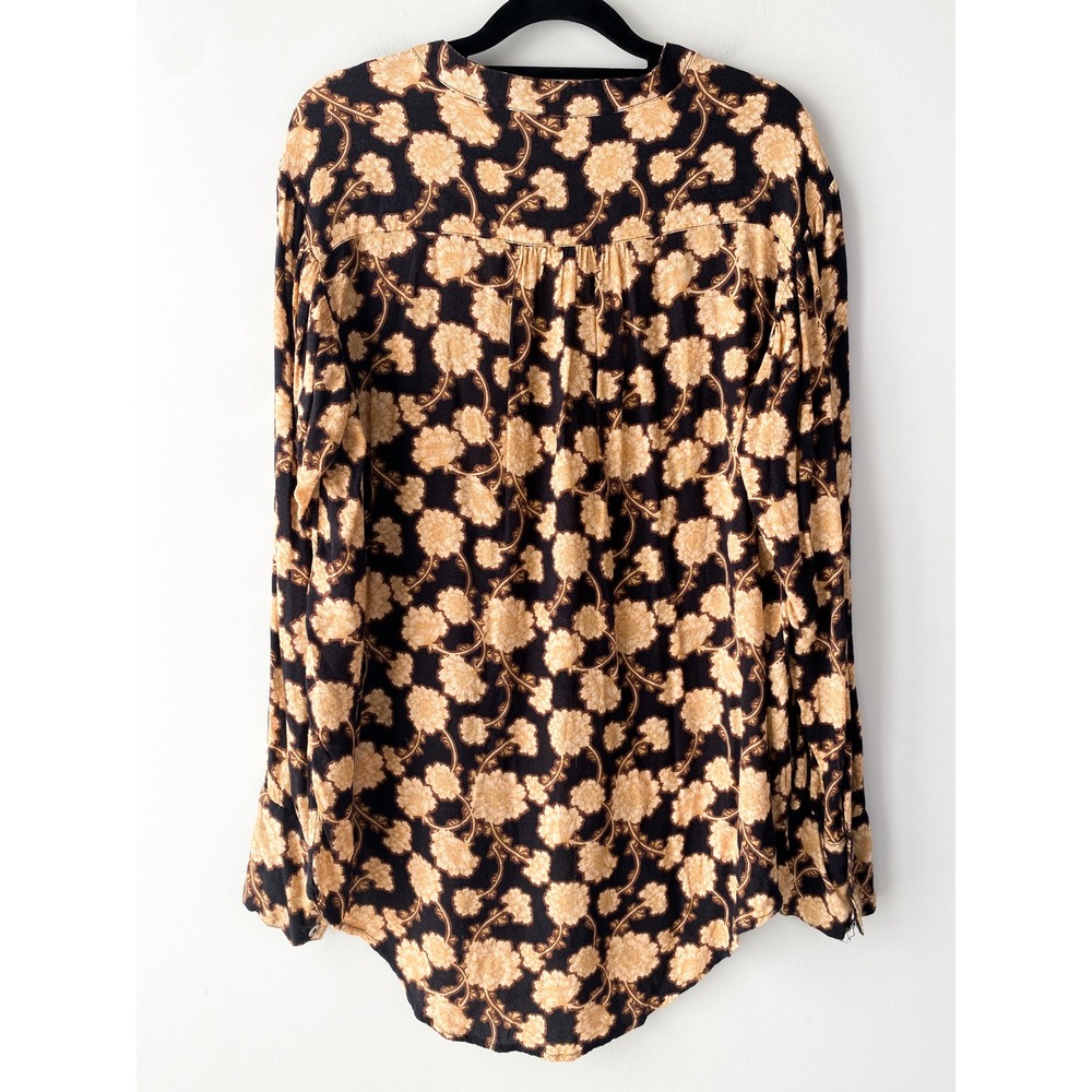 Free People Mia Floral Tunic Top S Peasant Black Brown Boho Festival Oversized - Picture 9 of 13